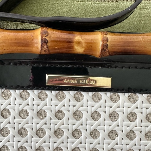 Anne Klein Earthly Delights Black Patent Bamboo Caning Shoulder Bag Clutch - Picture 3 of 11